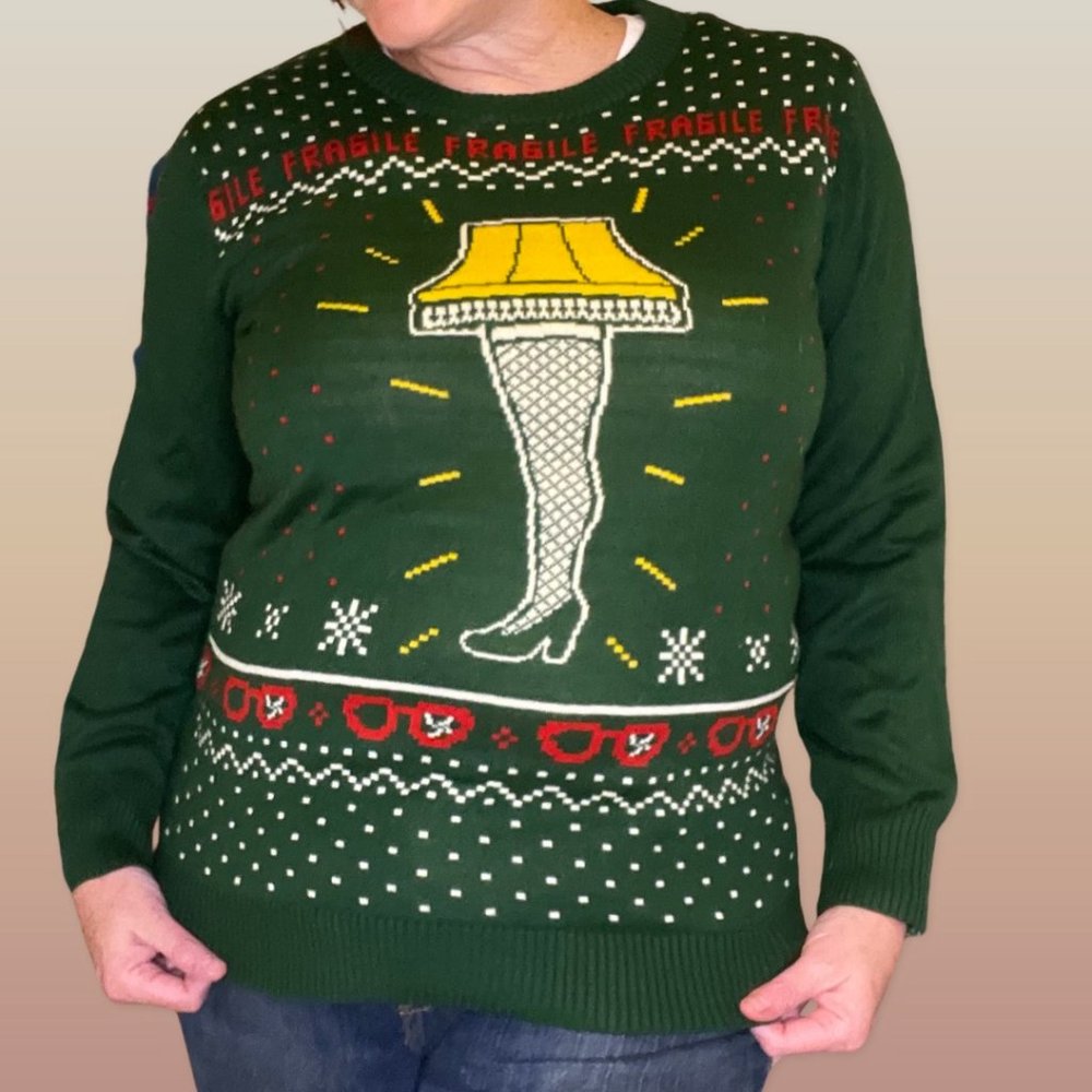A Christmas Story Leg Lamp UGLY Christmas Sweater Green Sz Medium